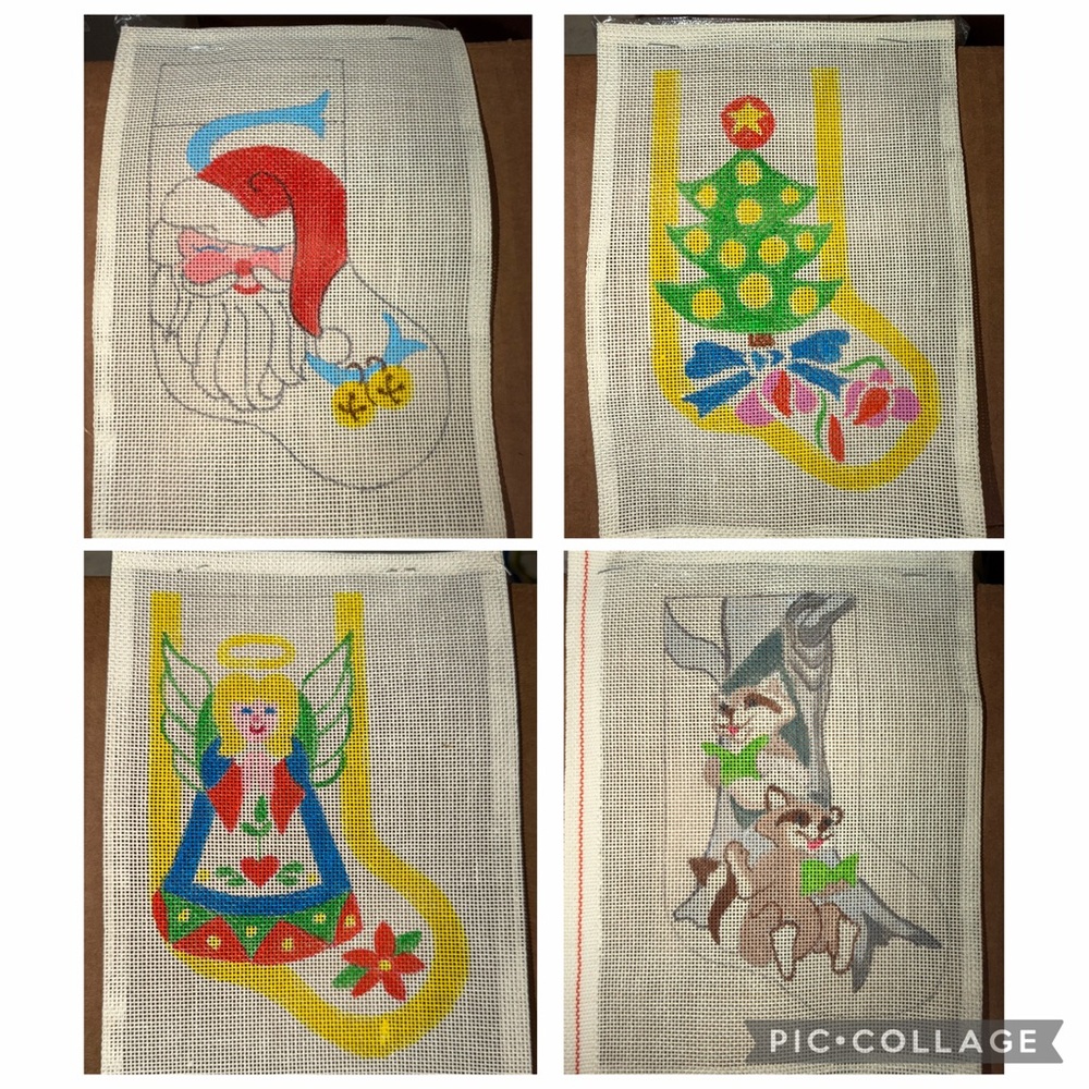 Vintage Needlepoint Christmas Stocking Kits Lot of 3 Choose Designs 18 Mesh
